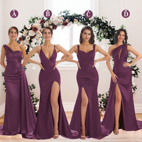 Shades Of Purple Bridesmaid Dresses Satin, Purple Theme Bridesmaid Dresses, Plum Wedding Bridesmaid Dresses, Eggplant Purple Bridesmaid Dresses, Plum Color Bridesmaid Dresses, Bridesmaid Dresses Purple Plum, Satin Purple Bridesmaid Dresses, Fall Purple Bridesmaid Dresses, Plum Bridesmaid Dresses Long