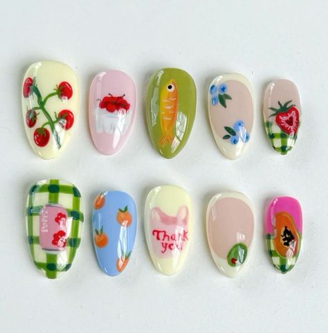 Watermelon Strawberry, Retro Nails, Hippie Nails, Summery Nails, Really Cute Nails, Fruit Garden, Minimalist Nails, Nail Art Ideas, Dream Nails