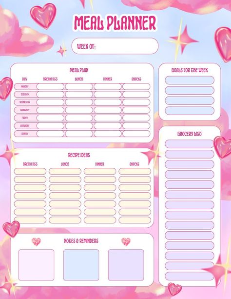 Colorful Pastel Cute Retro Y2K Aesthetic Meal Planner colorfulplanner #studentplannerideas☕︎. Retro Y2k Aesthetic, Life Raft, Aesthetic Template, Weekly Menu, Student Planner, Weekly Meal Planner, Y2k Aesthetic, A Sea, Green Aesthetic