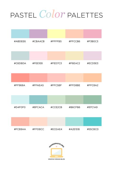 Need color inspiration? Check out these Color Palettes for Web, Digital, Blog & Graphic Design with Hexadecimal Codes by Wondernote. These pastel color palettes are perfect for baby, soft romantic, spring, and easter designs. They will inspire your next design -- whether it's a blog layout, branding, interior decorating, or greeting card design. I've hand-selected 5 unique colors that play well together and look great. Rgb Palette, Lakaran Fesyen, Studera Motivation, Săpunuri Handmade, Hexadecimal Color, Pantone Colour Palettes, Hex Color Palette, Color Palette Challenge, Color Pallete