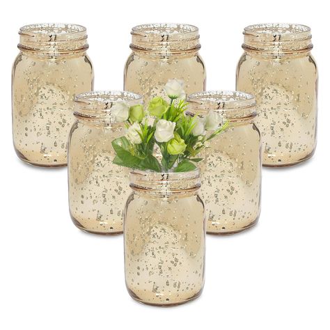 Gold Jars, Gold Mason Jars, Mason Jar Crafts Diy, Mason Jar Centerpieces, Glass Mason Jars, Mason Jar Lighting, Painted Mason Jars, Mason Jar Diy, Mason Jar Crafts