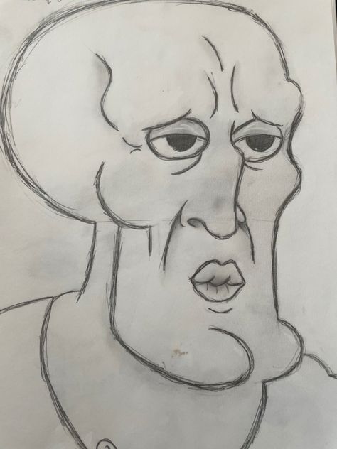 How To Draw Handsome Squidward, Hansom Squidward Drawing, Horror Movie Sketches Easy, Funny Person Drawing, Grossed Out Face Drawing, Simple Cartoon Characters To Draw, Handsome Squidward Drawing, Funny Spongebob Drawings, Male Drawings Sketches