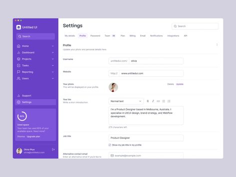 Profile settings page — Untitled UI by Jordan Hughes on Dribbble Form Design Web, Dashboard Design Template, Ui Forms, Shop Banner Design, Profile Settings, Web Dashboard, Card Ui, Desktop Design, Dashboard Template