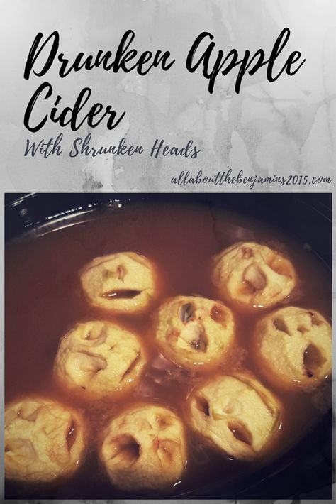 Apple Cider Shrunken Heads, Shrunken Head Apple Punch, Shrunken Apple Heads Cider, Apple Skulls In Cider, Halloween Shrunken Heads, Shrunken Head Cider, Shrunken Head Punch, Halloween Cider Punch, Apple Shrunken Heads