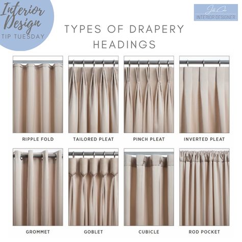 French Pleat Curtains, Curtains Living Room Modern, Drapery Styles, Pleated Drapery, Pleat Curtains, Salmon River, Drapery Designs, Tip Tuesday, Pinch Pleat Curtains