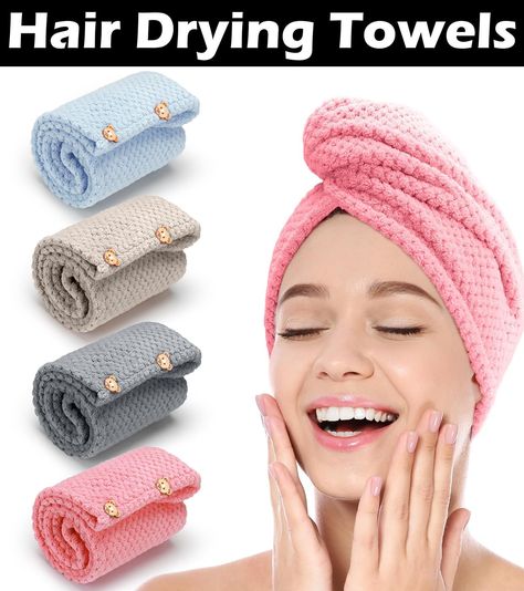 ZUMRUKES Microfiber Hair Towels 4 Pack, Head Towels Wrap for Women Wet Hair, Super Absorbent Hair Drying Towel Wrap for Curly Long Thick Curly Hair, Hair Towel Turban, Towel Turban, Hair Drying Towel, Hair Towels, Anti Frizz Hair, Hair Towel Wrap, Hair Drying, Long To Short Hair