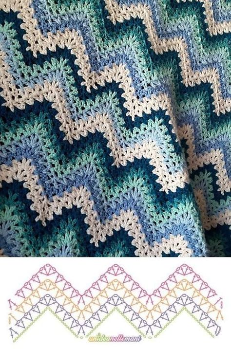 Crochet Zig Zag Pattern, Zig Zag Crochet Blanket, Zig Zag Crochet Pattern, Uncinetto Zig Zag, Crochet Zig Zag, Zig Zag Crochet, Crochet Stitches Chart, Chevron Crochet, شال كروشيه