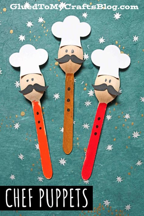 Wooden Spoon Puppets, Kids Fathers Day Crafts, Puppet Tutorial, Spoon Craft, Kids Handicraft, Puppet Crafts, Hand Crafts For Kids, Kid Craft, Aktivitas Montessori