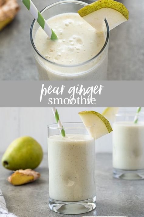 Pear Smoothie Recipes, Ginger Smoothie Recipes, Greek Yogurt Smoothie, Smoothie Flavors, Pear Ginger, Juice Smoothies Recipes, Nutribullet Recipes, Smoothie Recipes Healthy Breakfast, Ginger Smoothie