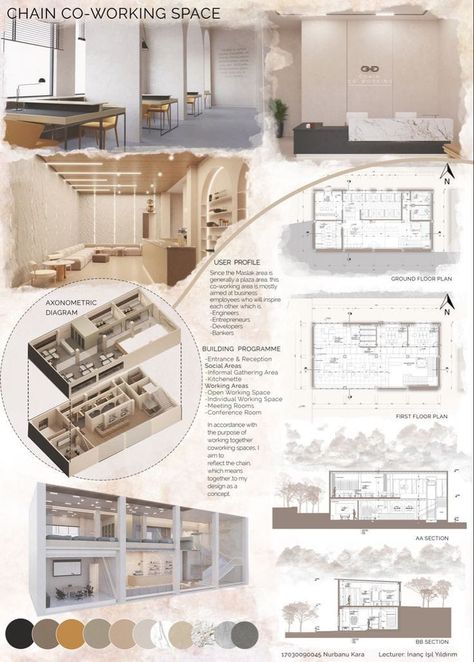 Interior Architecture Presentation, Portfolio D'architecture, Interior Design Presentation Boards, Design De Configuration, Interior Presentation, Interior Design Portfolio Layout, Architecture Design Presentation, Presentation Board Design, مركز ثقافي