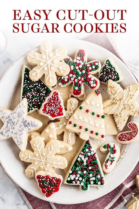 Easy Cut Out Sugar Cookies with Icing features a simple dough that's fun to work with so you can make any festive shaped and decorated cookies you want! The best simple recipe for kids or a cookie exchange or gifting! #christmascookie #cutoutcookie #sugarcookie #bestcookierecipe Wilton Sugar Cookie Recipe, Easy Cut Out Sugar Cookies, Sugar Cookies With Icing, Cookies With Icing, Cut Out Sugar Cookies, Gluten Free Christmas Cookies, Cut Out Sugar, Best Christmas Desserts, Sugar Cookie Icing