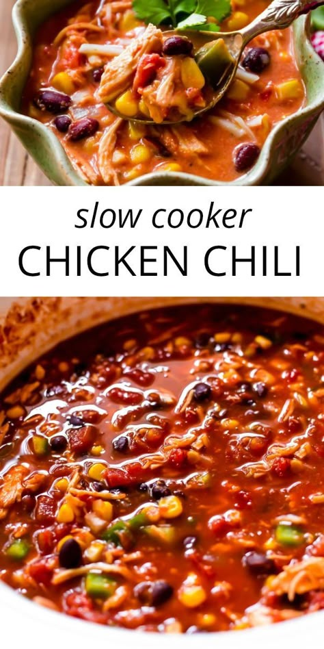 Chicken Red Chili Recipes, Chicken Chile Recipes, Slow Cooker Chicken Chili Recipe, Crockpot Chicken Chili, Slow Cooker Chilli, Chicken Chili Crockpot, Slow Cooker Chicken Chili, Crockpot Meal, Chili Recipe Crockpot