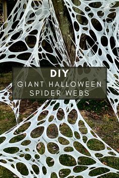 Halloween Fake Spider Webs, Halloween Spider Webs Outdoor, Diy Halloween Cobwebs, Halloween Trees Decorations, How To Make Homemade Halloween Decorations, Outside Spider Web Decor, Homemade Spider Web Decoration, Fall Halloween Decorations Diy, Making A Giant Spider