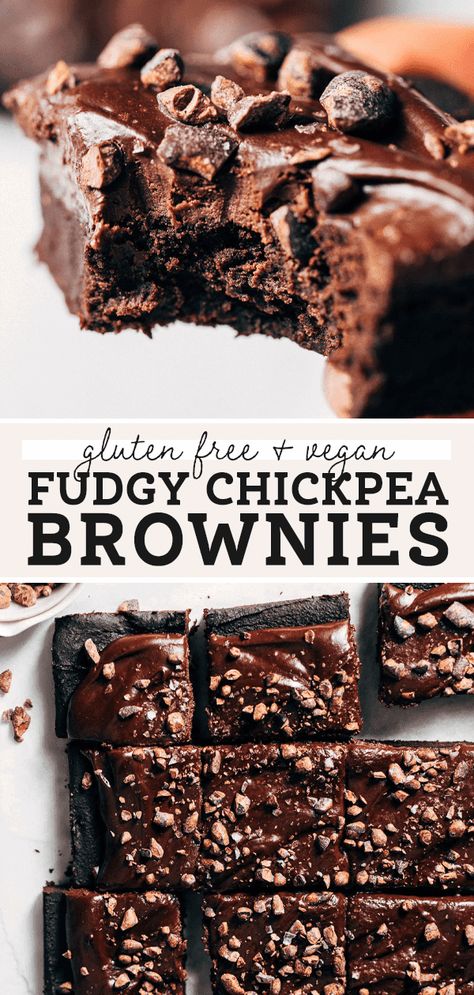 These chickpea brownies taste super rich and fudgy but are completely gluten free, vegan, and made with natural ingredients! So if you're craving brownies but want something a bit more light, these chickpea brownies are for you. PS - No, you cannot taste the chickpeas! #healthybrownies #chickpeabrownies #veganbrownies #glutenfreebrownies #butternutbakery | butternutbakeryblog.com Chick Pea Dessert, Chickpea Chocolate, Chickpea Cakes, Chickpea Brownies, Brownie Recipes Healthy, Healthy Brownies, Vegan Brownie, Gluten Free Brownies, Chickpea Recipes