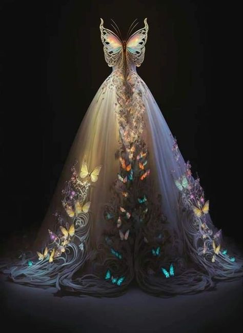 Glowing Butterflies, Ball Gowns Fantasy, Epic Clothing, Fantasy Dresses, Fashion Drawing Dresses, Chinese Hanfu, Fashion Illustration Dresses, Fantasy Gowns, Pretty Prom Dresses