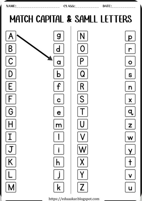 School Work For Kindergarten, Capital And Small Alphabets Worksheet, 1st Grade Letter Worksheets, English Alphabets Worksheet, Match The Capital Letters With Small Letters, Capital Small Letters Worksheet, Kindergarten Letters Worksheets, Preschool Letters Worksheets, Printout Activities For Preschool