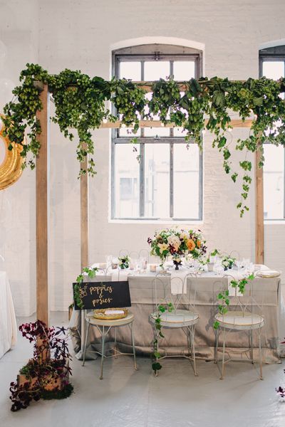 The Cream Event NYC Natural Chuppah, Asian Fusion Wedding, Table Dress, Decoration Flowers, Dinner Bell, Hanging Flower, Hanging Flowers, Head Table, Event Inspiration