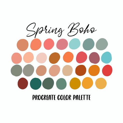 Boho Bright Colors, Vibrant Boho Color Palette, Bright Boho Decor, Bright Boho Color Palette, Color Palette Cool, Boho Colour Palette, Procreate Tools, Bohemian Color Palette, Boho Color Palette