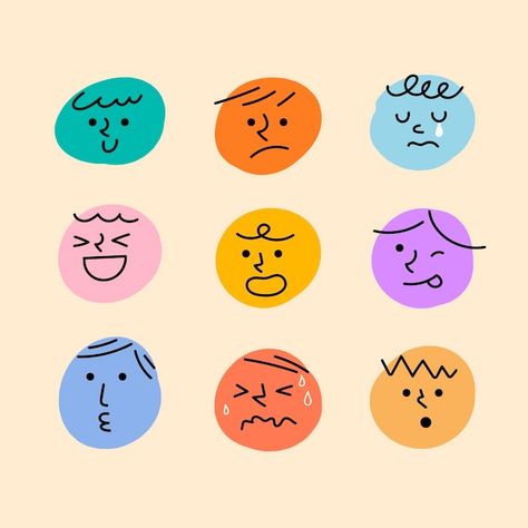 Abstract hand drawn comic faces with var... | Premium Vector #Freepik #vector #cute-emoji #emotions #sad-face #emotion-face Comic Faces, Feelings Faces, Face Doodles, Emotions Posters, Emotions Cards, Emotion Faces, Comic Face, Art Zine, Emoji Design