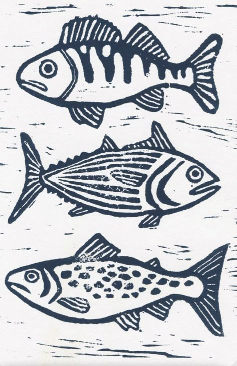 Fish Sticks, Linoleum Print, Linocut Printmaking, Lino Art, Linocut Art, 흑백 그림, Handmade Stamps, Fish Drawings, Encaustic Painting