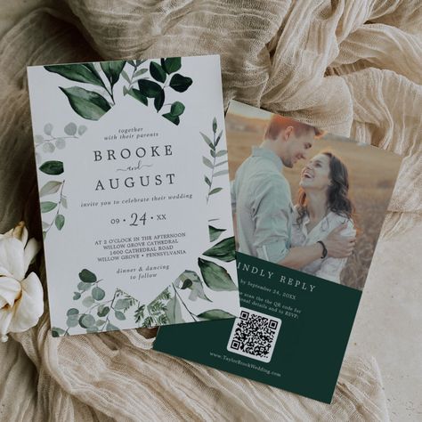 Wedding Emerald Green, Popular Wedding Invitations, Eucalyptus Wedding Invitation, Wedding Invitations Boho, Fall Wedding Invitations, Photo Wedding Invitations, Eucalyptus Wedding, Diy Simple, Wedding Fun