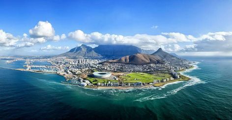 An aerial photo of Cape Town today with Green Point Stadium in the foreground and Table Mountain in the background. Safari Pictures, Table Mountain, The Tourist, Cape Town South Africa, British Airways, Aerial Photo, Southern Africa, Most Beautiful Cities, Durban