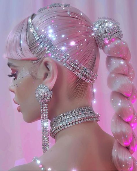 ♔ Rose & Scintillant ♔ Pink and Sparkly Haute Couture Hair, Pink And Sparkly, Glamour Hair, Curly Braids, Creative Fashion Photography, Barbie Hair, Fantasy Hair, Haircuts Straight Hair, Elegant Updo