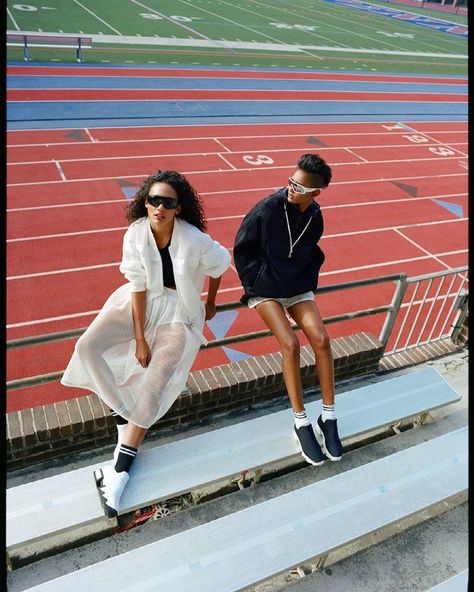 Cora Emmanuel Ysaunny Brito Marie Claire US Sporty Fashion Editorial Bleacher Photoshoot, Bleachers Photoshoot, Cora Emmanuel, Sports Photoshoot, Sport Editorial, Sports Campaign, Sports Fashion Editorial, Foto Sport, Sporty Fashion