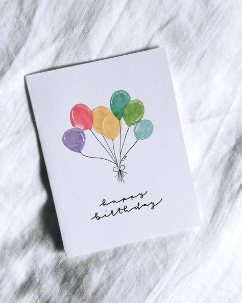 Send a bunch of balloons to celebrate your loved one's birthday! Featuring text on front "Happy Birthday".  - Each A2 card (4.25" x 5.5") has a blank interior  - Printed on 110-lb white cardstock - Comes with a Brown Kraft envelope - Protected with a recyclable plastic sleeve  Be sure to check out my Mix-and-Match offering for further savings 😊  Handmade locally and printed from Vancouver, Canada ✨  SHIPPING - Cards are all shipped as untracked letter mail, keeping costs affordable for the cust Birthday Cards Balloons, Aesthetic Birthday Cards Handmade, Birthday Card Aesthetic, Birthday Card Balloons, Balloon Birthday Card, Bunch Of Balloons, Handmade Greeting Card Designs, Happy Birthday Cards Handmade, Birthday Card Drawing