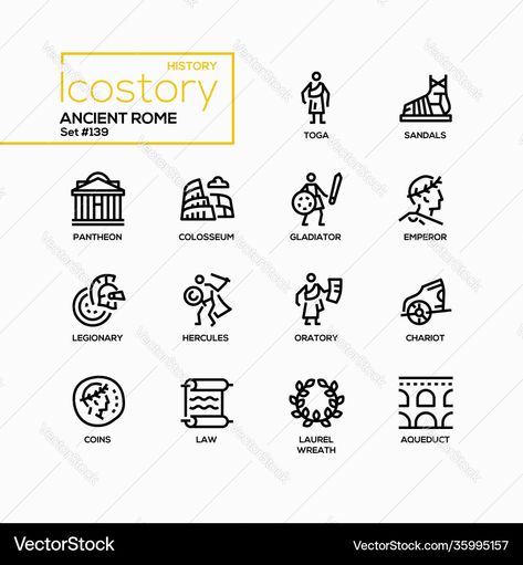 Roman Culture, Signs And Symbols, Geography Lessons, Black Image, Icon Set Vector, Ancient Rome, Hercules, Line Design, Icon Set