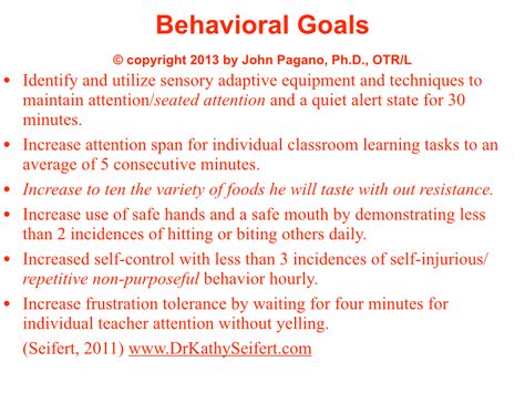 Sample Occupational Therapy goals related to the sensory processing frame of reference Occupational Therapy Goals, Occupational Therapy Schools, Therapy Goals, Conscious Discipline, Occupational Therapy Activities, Motor Planning, Pediatric Occupational Therapy, Behavior Analyst, Iep Goals