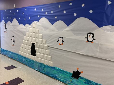 Diy Igloo Decoration, Igloo Door Decoration, Arctic Decorations Diy, Penguin Door Decorations Classroom, Antarctica Classroom Decorations, Igloo Decorating Ideas, Igloo Classroom Door, Igloo Door Decorations For School, Winter Wonderland Hallway Decorations