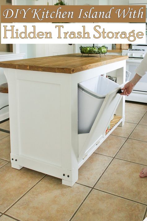 25 Cheap DIY Kitchen Island Ideas Kitchen Islands Ideas With Seating, Island Storage, Kitchen Island Storage, Trash Storage, Kitchen Island Plans, Small Kitchen Island, Kitchen Island Decor, Kitchen Island With Seating, Diy Kitchen Storage