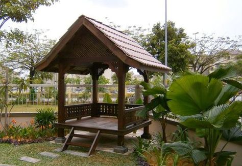 raised gazebo from Malaysia Raised Gazebo, Wooden Gazebo Plans, Bali Hut, Bali Huts, Gazebo Backyard, Pergola Gazebo, Hut House, Gazebo Plans, Backyard Sanctuary