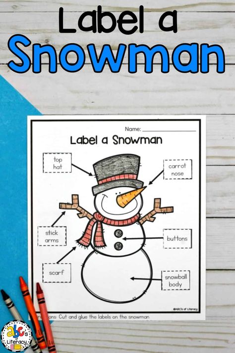 Add this Label a Snowman worksheet to your snow or winter units for a fun fine motor activity that your students will enjoy! Paper Chain Snake, Snowman Worksheet, Snowman Writing Activities, Winter Literacy Activities, Snowman Printable, Snowman Writing, Snowmen Activities, Early Literacy Activities, Fine Motor Activity