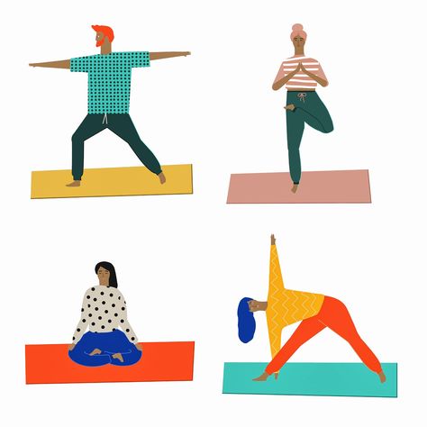 Well Being Illustration, Fitness Graphics, People Doing Yoga, Class Illustration, Yoga Illustrations, Meditation Poster, Human Illustration, People Group, Yoga Cards