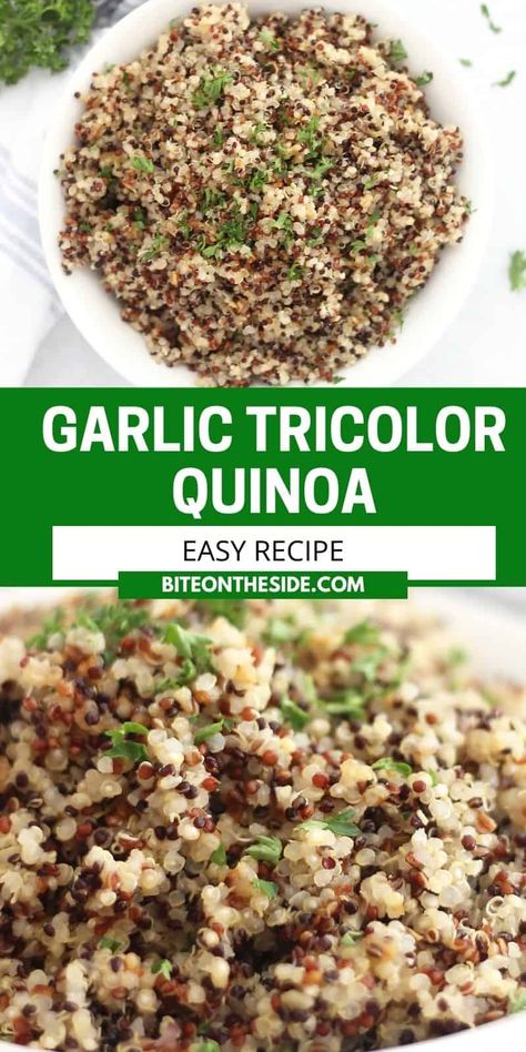 Red And White Quinoa Recipes, Tri Color Quinoa Salad Recipes, How To Season Quinoa Healthy, Healthy Quinoa Recipes Sides, Tri Color Quinoa Recipes Side Dish, Quinoa Recipes Easy Side, Tri Colored Quinoa Recipes, Tricolor Quinoa Recipes, Tri Color Quinoa Recipes