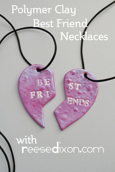 Clay Best Friend Necklace and Galentine’s Cards! Best Friend Diy, Best Friends Necklace, Diy Gifts For Girlfriend, Diy Polymer Clay, Friends Necklace, Best Friend Necklace, Gifts Photography, Friends Diy, Bff Necklaces