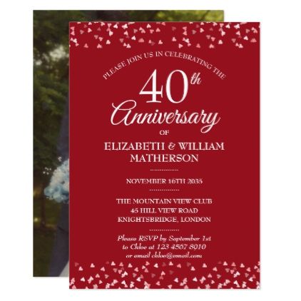 Your Wedding Photo 40th Anniversary Ruby Hearts Invitation Anniversary Invitation Ideas, 40 Anniversary, Ruby Anniversary Gifts, Homemade Wedding Gifts, Anniversary Party Invitations, Homemade Anniversary Gifts, Ruby Anniversary, 40th Anniversary Gifts, Anniversary Invitation