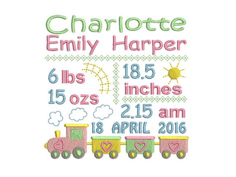 Birth Announcement Template Embroidery by RosiedayEmbroidery Template Embroidery, Embroidery Designs Baby, Birth Announcement Template, Baby Birth Stats, Baby Information, Baby Stats, Birth Announcement Girl, Embroidery Template