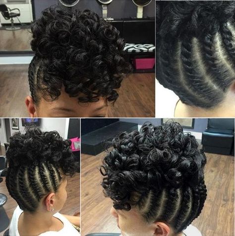 braided updo with a curly top for black hair Cornrows Updo, Diy Updo, Flat Twist Updo, Protective Hairstyles For Natural Hair, Twisted Updo, Braids With Curls, Natural Hair Updo, Braided Hairstyles Updo, Penteado Cabelo Curto