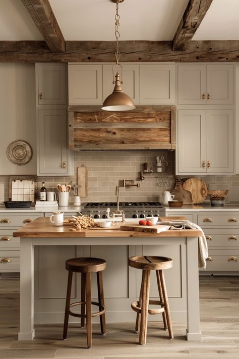 Create a cozy and inviting kitchen with modern farmhouse decorations that blend comfort and style. 🌿✨ House Design Country Farmhouse, Farm Chic Kitchen, Cabin Farmhouse Kitchen, Modern Country Farmhouse Kitchen, Cute Cozy Kitchen, Country Modern Kitchen Farmhouse Style, Cozy Rustic Kitchen, Scandinavian Kitchen Design Ideas, Farmhouse Interior Design Kitchen