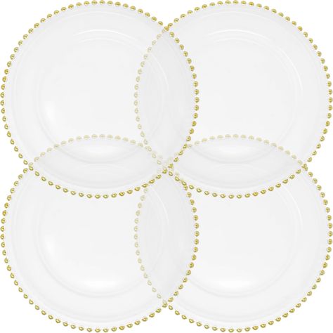 PRICES MAY VARY. Made of high-quality glass - perfect for weddings, birthdays, dinner parties, and special events Each plate measures 13" in diameter and weighs 2 lbs 5 oz Available with a beaded rose gold, silver, or gold edge Durable - made of thick glass - hand wash only Packed well with styrofoam inserts to ensure no breakage Made of high-quality glass, these round elegant charger plates with a beaded edge add sophistication and glamour to any table setting. Leave on the table as a place set Wedding Chargers Plates, Glass Charger Plates Wedding, Wedding Reception Place Settings, Charger Plates Wedding, Beaded Rose, Glass Charger Plates, Table Place Settings, Beaded Edge, Hand Wipes