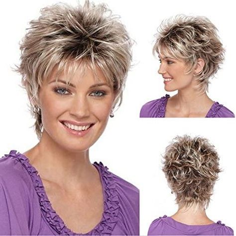 Royalfirst Women Lady New Short Curly Wavy Hair Wig Heat Resistant : Amazon.ca: Beauty & Personal Care Straight Natural Hair, Kort Bob, Short Spiked Hair, Chic Short Haircuts, Short Spiky Hairstyles, Straight Natural, Natural Hair Wigs, Spiked Hair, Hair Ombre