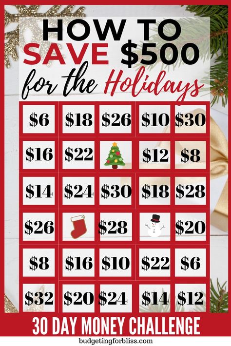 Are you looking for an easy way to save money for Christmas? Check out this 30 day money-saving challenge for the holidays. You can save $500 in 30 days with this money challenge.#savemoney#moneychallenge #saveforchristmas Christmas Savings Plan, Money For Christmas, Saving Money Chart, Money Chart, Money Saving Techniques, Christmas Savings, Money Plan, Saving Money Budget, Money Saving Plan