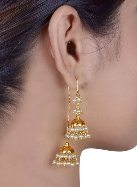 925 Silver Gold Plating Threader Double Jhumka Earrings - Etsy Australia Gold Jhumka Earrings, Perhiasan India, Gold Earrings Models, Indian Jewellery Design Earrings, Gold Bride Jewelry, Gold Jewelry Simple, Gold Bangles Design, Bridal Gold Jewellery Designs, Gold Jewellery Design Necklaces