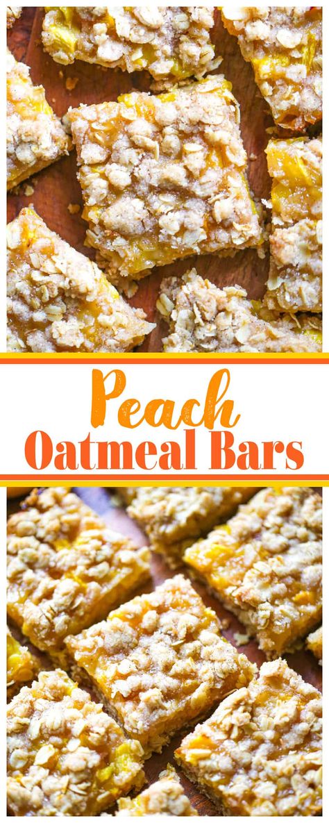 Peach Zucchini Bread, Rhubarb Oatmeal Bars, Oatmeal Crumble Bars, Peach Crumble Bars, Rhubarb Oatmeal, Peach Oatmeal, Oatmeal Crumble, Oatmeal Bars Recipes, No Bake Oatmeal Bars