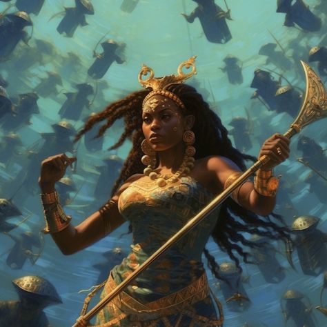 Mami Wata Siren Princess, Mami Wata, African Mythology, African Goddess, African Spirituality, Black Beauty, Fantasy World, Fantasy Art, Concept Art