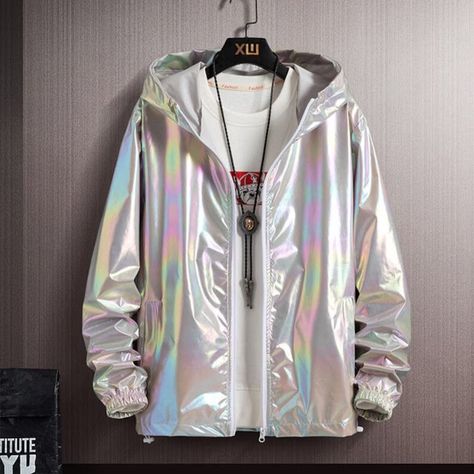 Holographic Jacket, Windbreaker Fashion, Cargo Coat, Baseball Jacket Women, Sunscreen Clothing, Summer Sweatshirt, Windbreaker Jacket Women, Shiny Jacket, Coat Trends