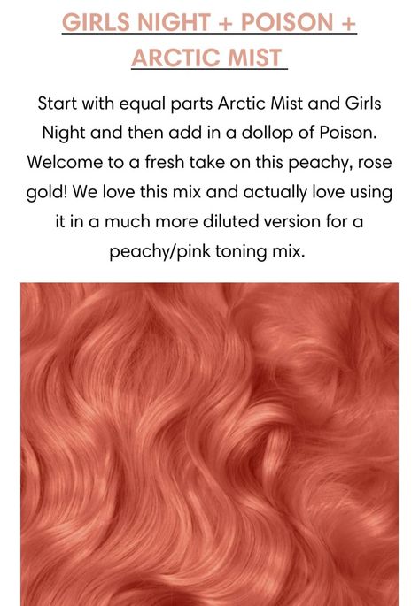 Combining Arctic Fox hair dyes gives a peach hair color. Arctic Fox Pink Hair, Poison Arctic Fox Hair, Arctic Fox Frosé, Artic Fox Poison, Arctic Fox Hair Color Mixes, Arctic Fox Mixology, Arctic Fox Color Mixes, Arctic Fox Mixes, Arctic Fox Hair Dye Combinations